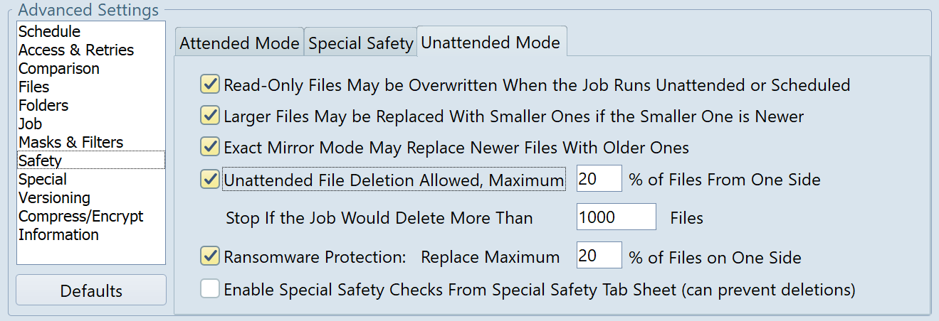 Unattended Deletion Settings