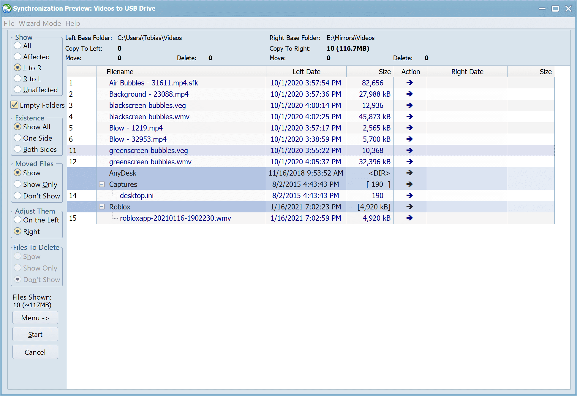 Screenshot of the Sync Preview in which Syncovery shows which files are going to be copied, moved, and deleted, allowing the user to confirm the proposed actions