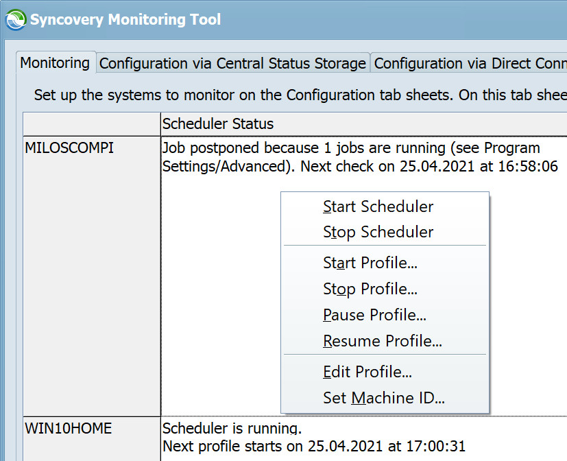 A screenshot showing the context menu in Syncovery's monitoring tool