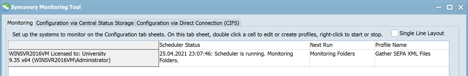 A screenshot showing Syncovery's monitoring tool, which shows the sync status of a remote machine