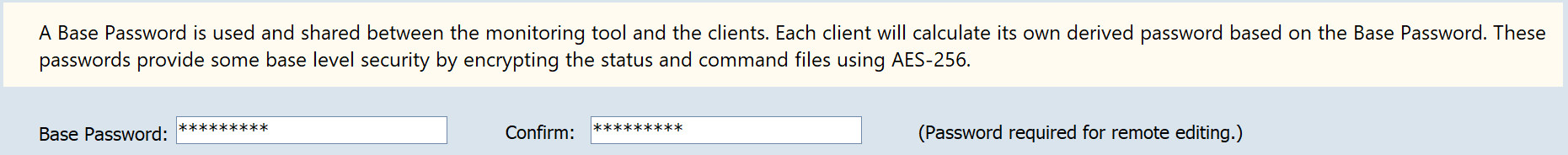 A screenshot showing how to set the base password for Syncovery's monitoring tool