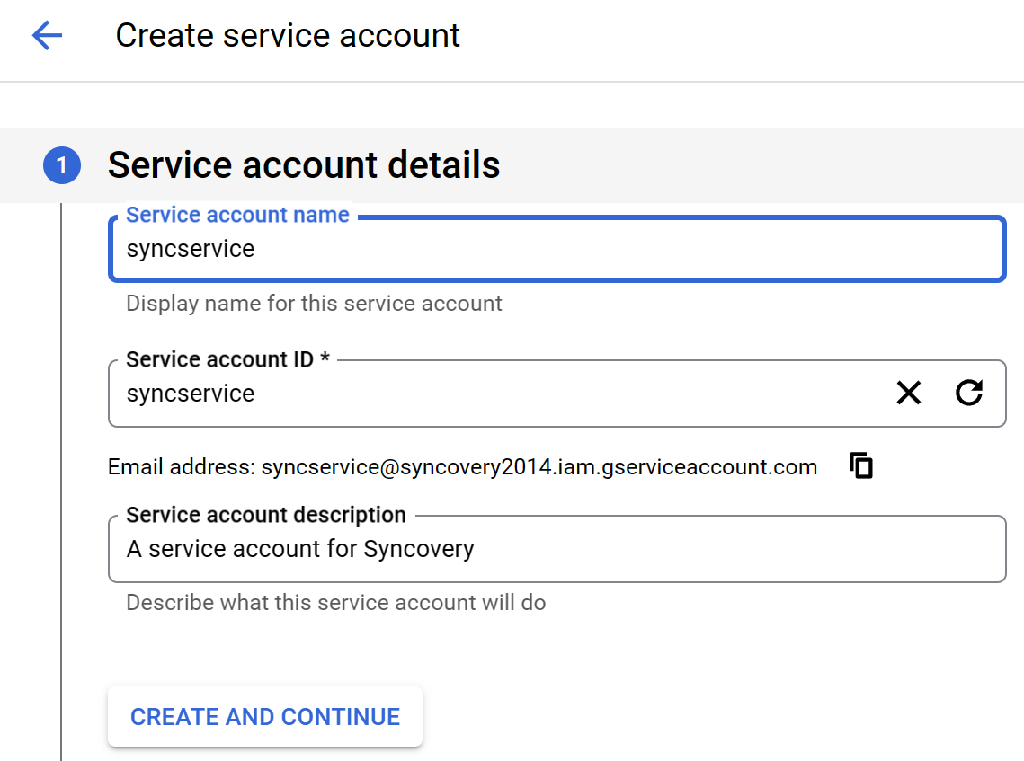 A screenshot showing the Google Cloud service details